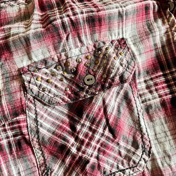 Maurices Plaid Thin Summer Button Down Top with Back Detail - Picture 4 of 10